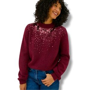 Nine West Size Medium Deep Burgundy Scatter Sequin Sweater Polyester NWOT
